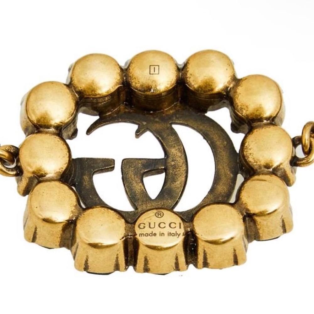 Authentic Gucci Antique Gold Plated Crystal Embellished GG Chain Bracelet - Picture 14 of 15